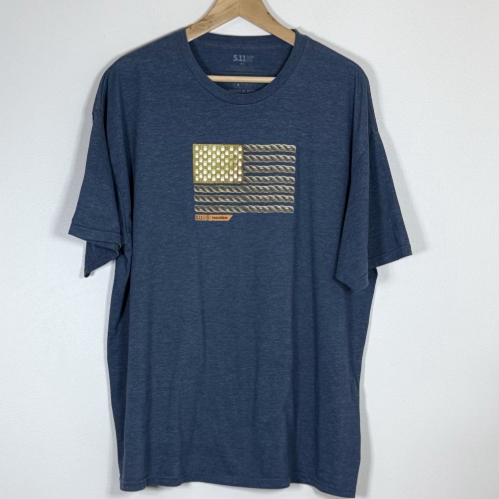 5.11 Tactical Mens T Shirt Size 2XL Blue Rope American Flag Graphic Short Sleeve